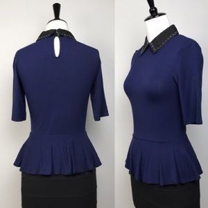 BRAND NEW KAREN MILLEN navy top w/ studded collar